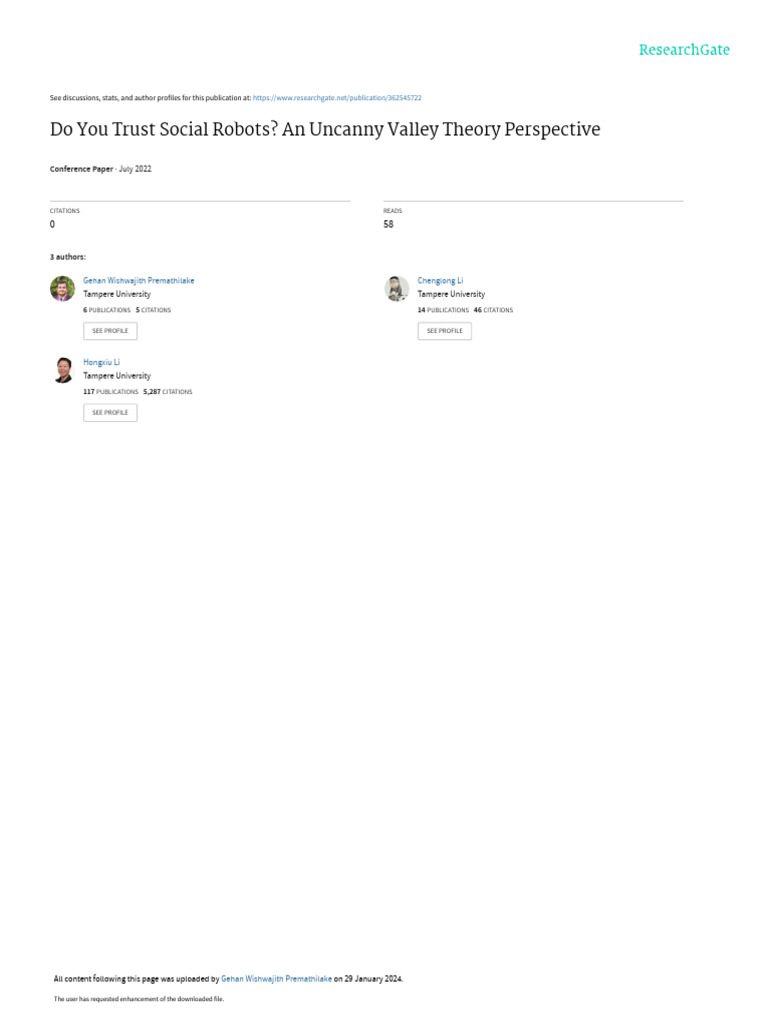 Conceptualizing Anthropomorphism of Social Robots: What Makes Us Trust Them?